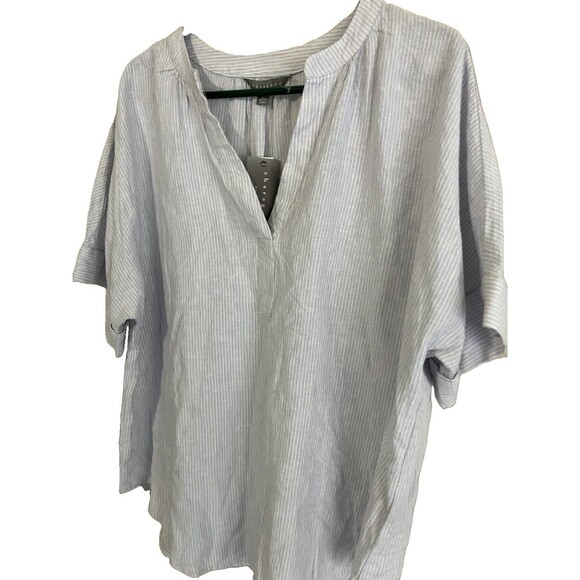 Sharagano Tops - Sharagano Blue Striped Top Linen Blend Casual Beach Preppy NEW XL